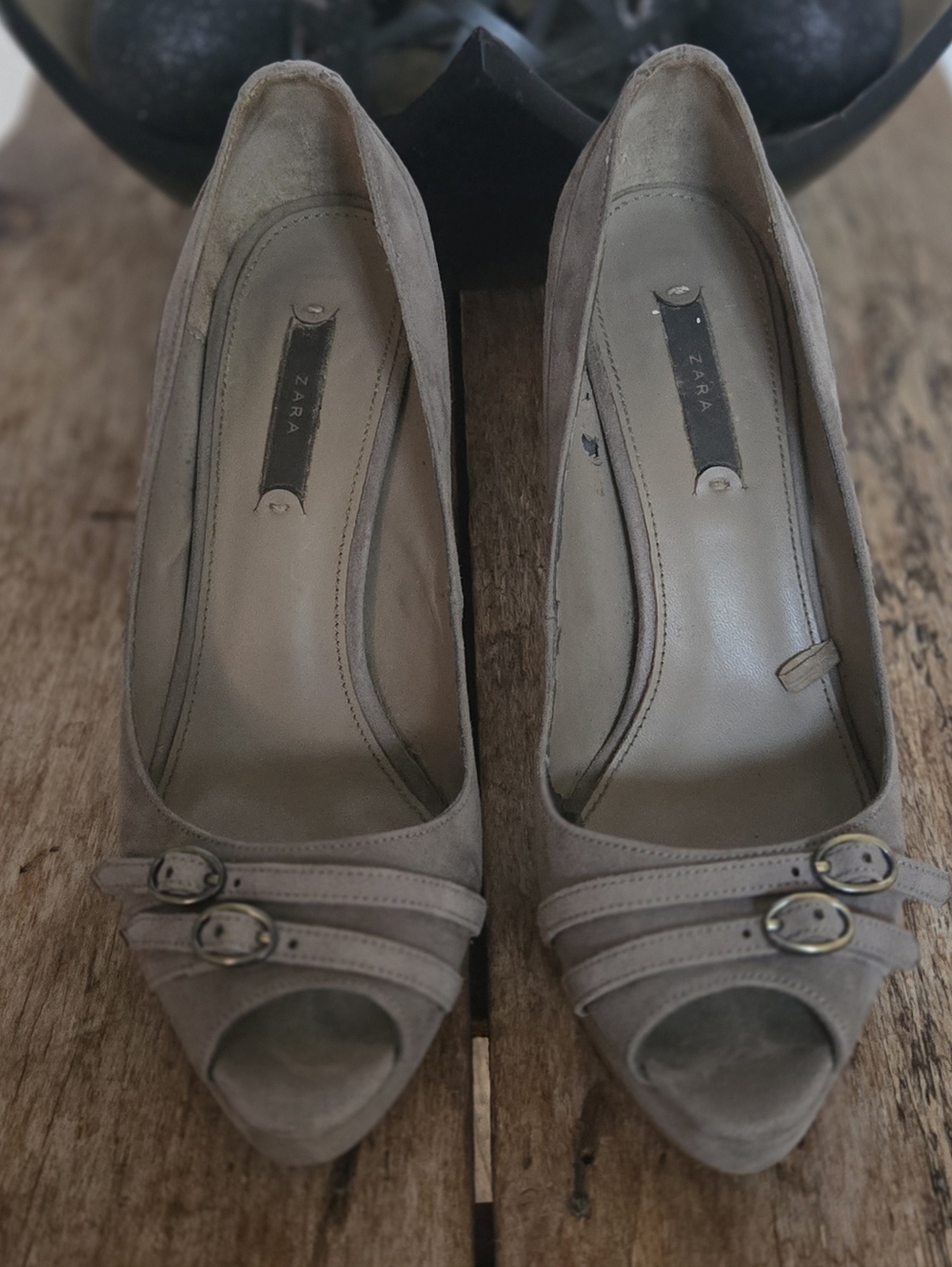 Zara Taupe Suede Peep-Toe Pumps - Size 37/6.5